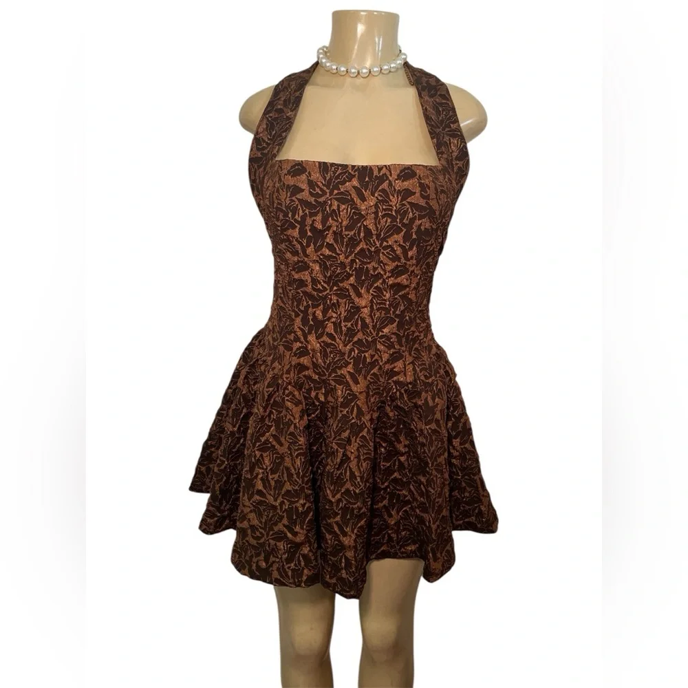 FASHIONNOVA Halter Textured Mini Dress - Chocolate - Picture 4 of 8